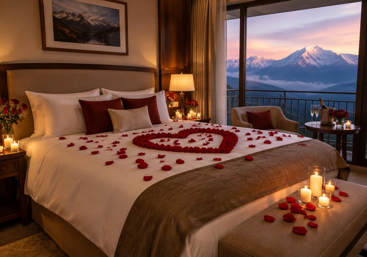 Honeymoon room with rose petals